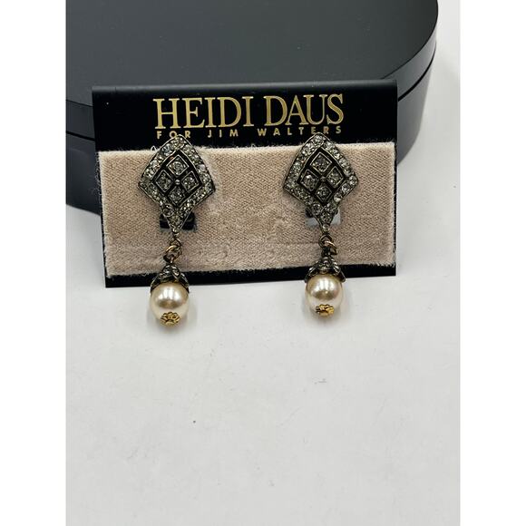 HEIDI DAUS Crystal Pave Diamond Pearl Drop Dangle Earrings Vintage Style Glamour - Picture 9 of 11